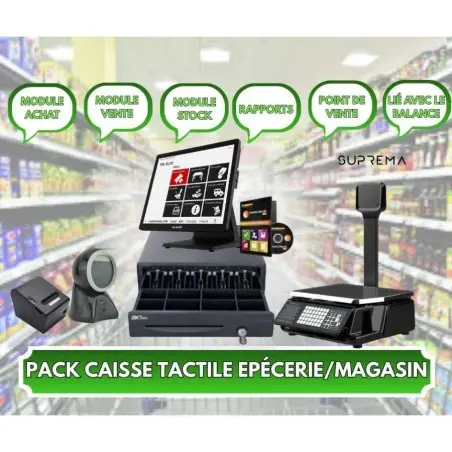 PACK CAISSE TACTILE EPICERIE BALANCE SUPREMA SCANNER CODE BARRES