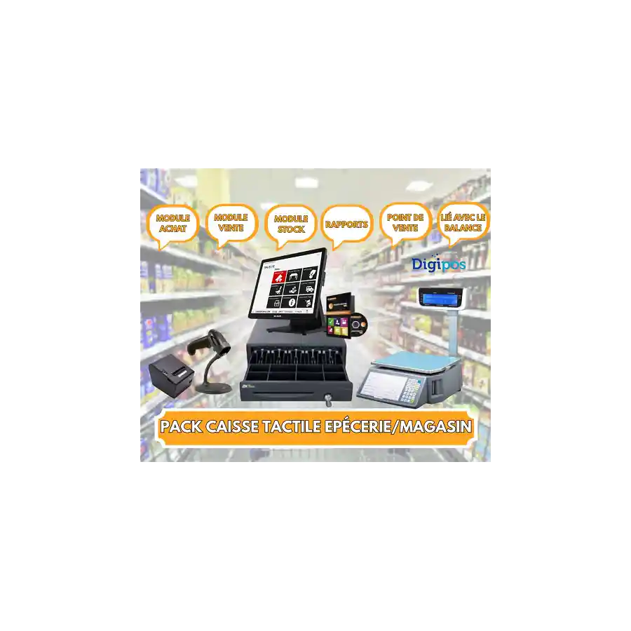 PACK CAISSE TACTILE EPICERIE/MAGASIN AVEC DOUCHETTE 2D